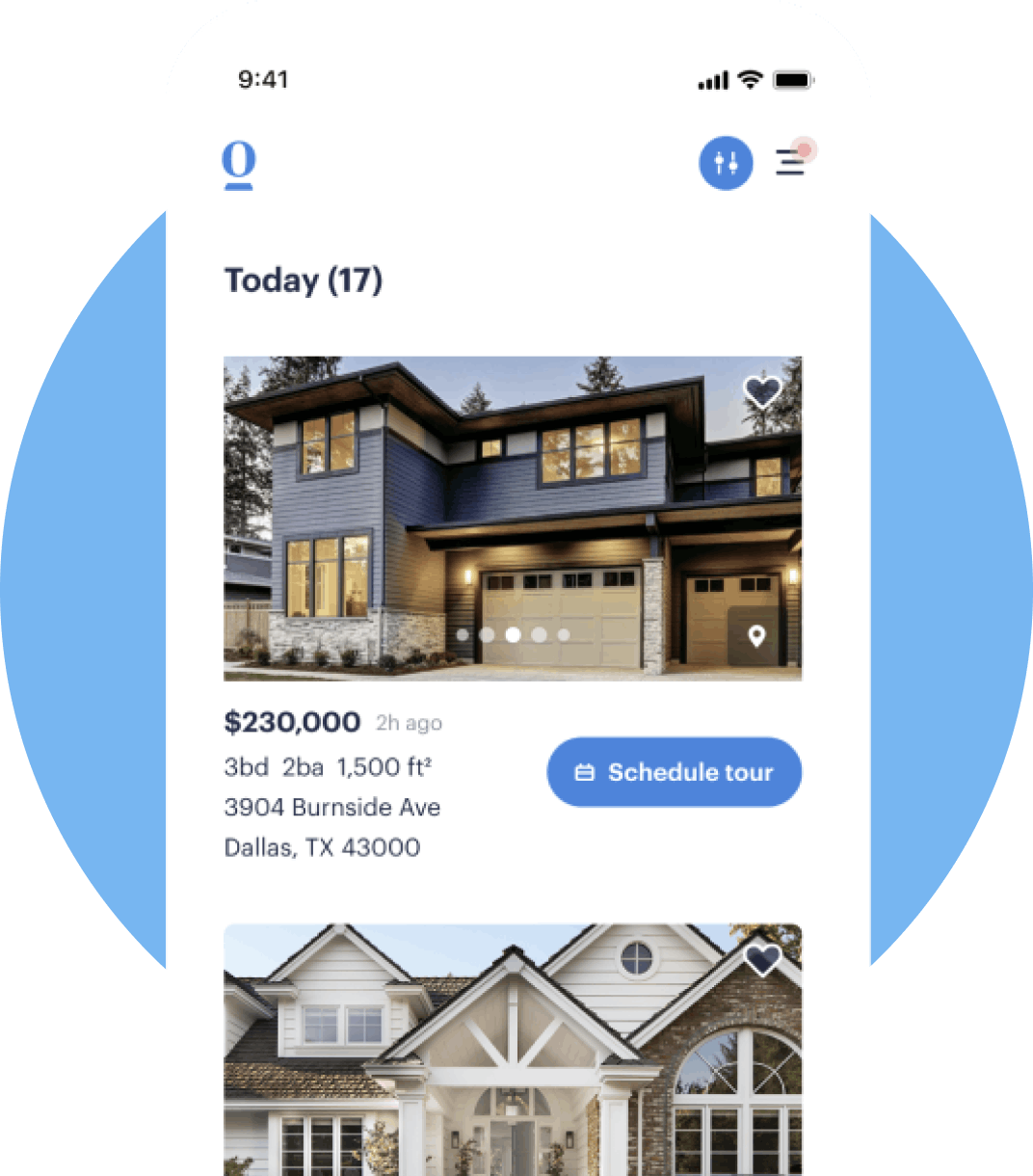 A phone screen with the Opendoor app open and showing Opendoor homes with options to schedule a tour